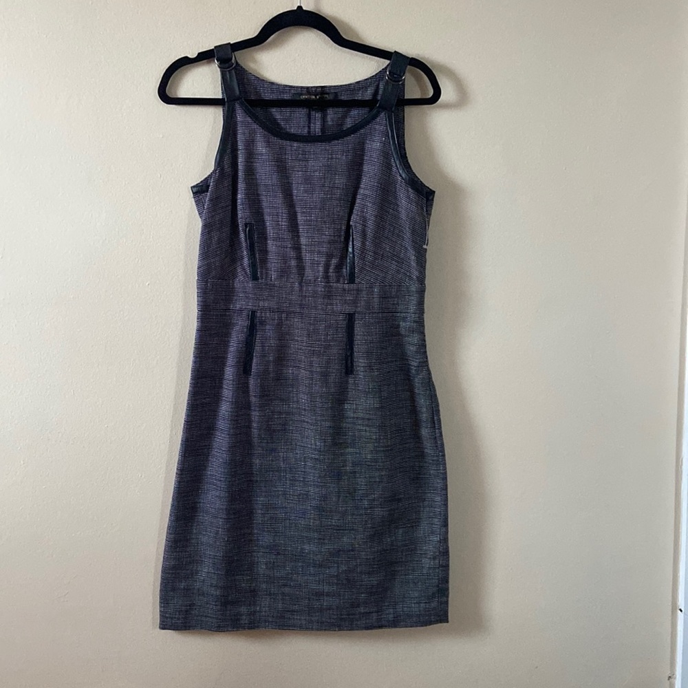 Grey & Black Tweed Cynthia Steffe Dress Body Con Faux Leather Detail Short 6